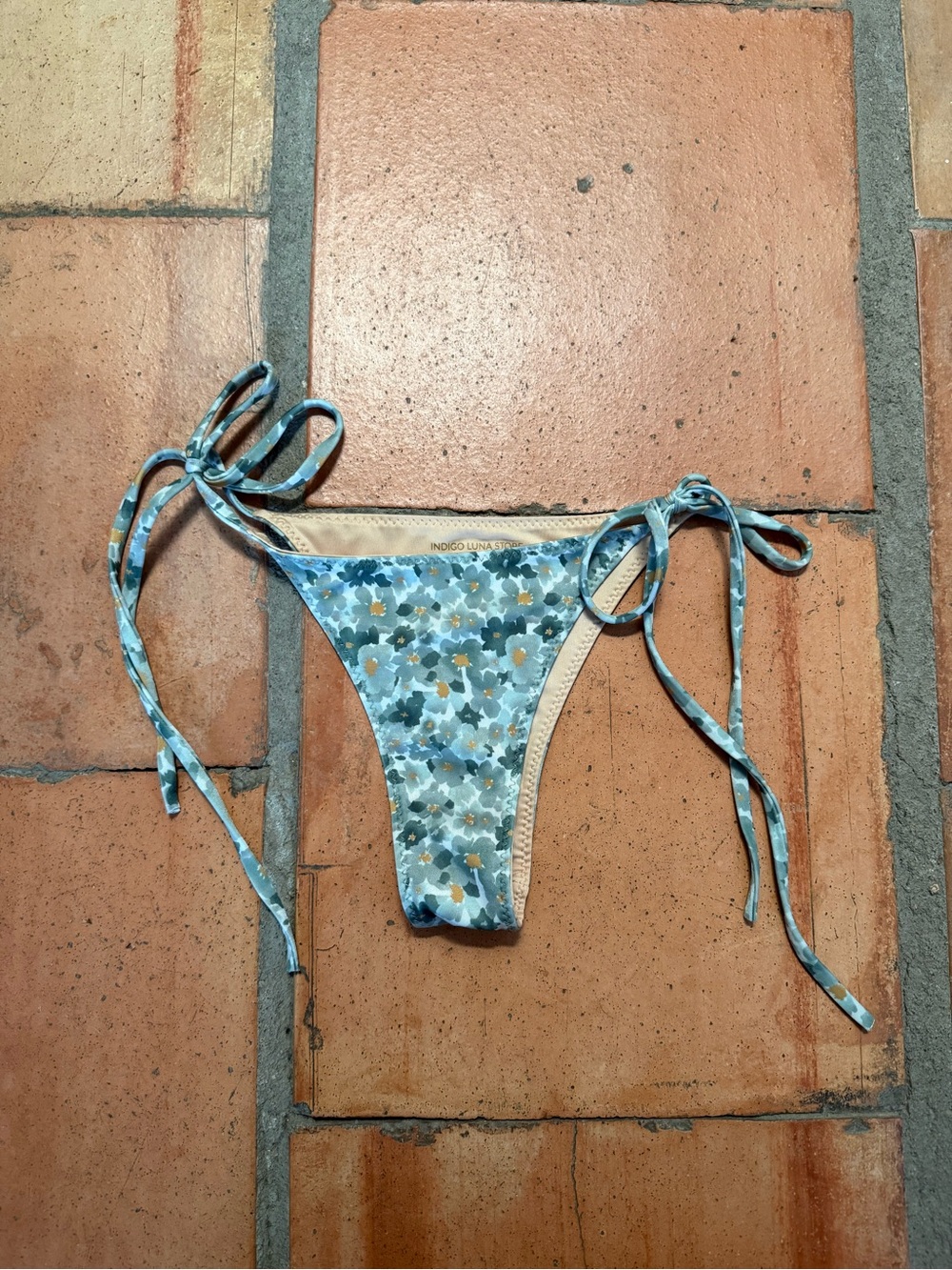 Tie-Side Floral Bikini Bottom in Blue by Indigo Luna